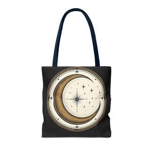 Celestial Crescent Moon Tote Bag – Vintage Starry Night AOP Canvas
