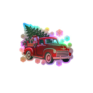 Vintage red christmas truck kiss-cut vinyl decal - home decor decals