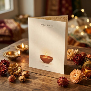Diwali greeting card, ’happy diwali’ diya design (pack of 1/10/30/50) - cards