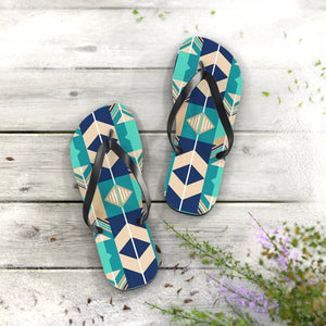 Geometric teal and navy flip flops - slippers