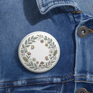Floral Wreath Pin Button — Cute Mushroom & Butterfly Lapel Pin