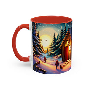 Cottage in Snowy mountains, Accent Coffee Mug, 11oz