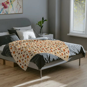 Autumn Plaid Pumpkin & Leaves Throw Blanket