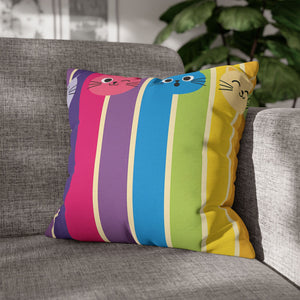 Rainbow Cat Stripe Pillowcase — Colorful Cute Cat Throw Pillow Cover