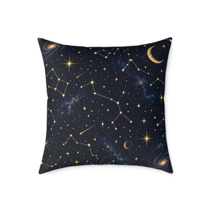 Celestial Constellation Square Pillow — Starry Night Moon & Constellations Throw Pillow