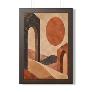 Framed Vertical Poster — Desert Arch Abstract Print (Warm Terracotta Sun)