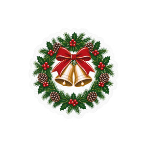 Christmas bell wreath kiss-cut vinyl decal - home decor decals