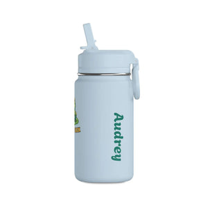 Pink Mini Water Bottle with Cute Frog "Toad-ally Slick" Design — Personalized Kids Straw Bottle
