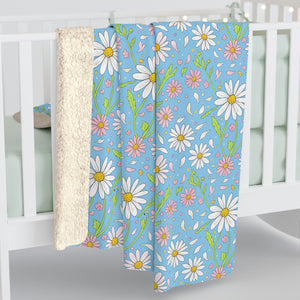 Daisy Meadow Sherpa Blanket — Soft Floral Fleece Throw