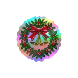 Christmas bell wreath kiss-cut vinyl decal - home decor decals