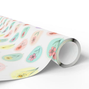 Floral teardrop wrapping paper roll, pastel flowers gift wrap