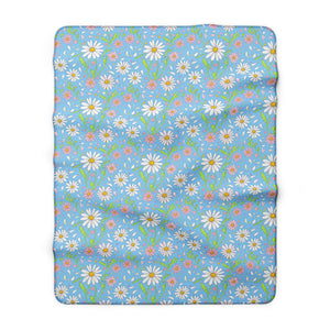 Daisy Meadow Sherpa Blanket — Soft Floral Fleece Throw