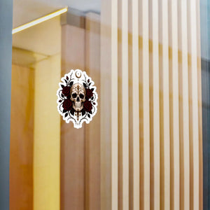 Skull and red roses kiss-cut vinyl decal - home decor decals