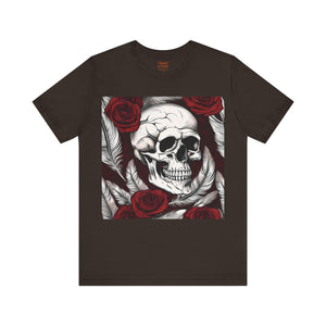 Ghoulish Skulls, Roses and feathers for Halloween concept, Unisex Jersey Short Sleeve Tee