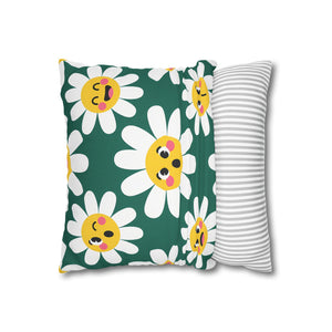Emotive Daisy Throw Pillowcase — Cute Emoji Flower Decorative Pillow Cover