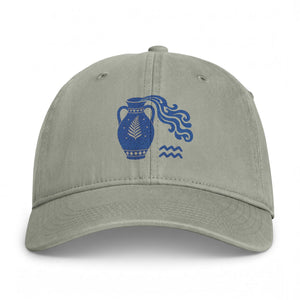 Aquarius Water Bearer, Coastal Pottery Embroidered Cap — Washed Beach Baseball Hat