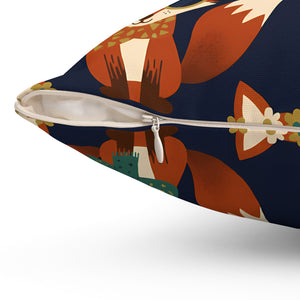 Whimsical Fox Pattern Throw Pillow — Cute Woodland Decorative Cushion