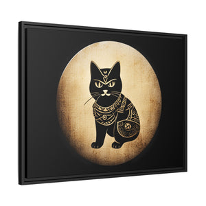 Japanese Samurai Cat Tattoo, Kawaii Ninja Cat in a vintage look, Matte Canvas, Black Frame