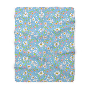 Daisy Meadow Sherpa Blanket — Soft Floral Fleece Throw