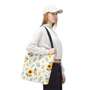 Sunflower & Lemon Pattern Tote Bag — Floral Summer Market Tote