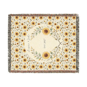 Personalized, Sunflower & Midnight Floral Woven Throw Blanket