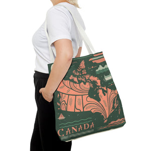 Canada Map, 100% Polyester, black cotton handles, AOP Tote Bag