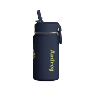 Pink Mini Water Bottle with Cute Frog "Toad-ally Slick" Design — Personalized Kids Straw Bottle
