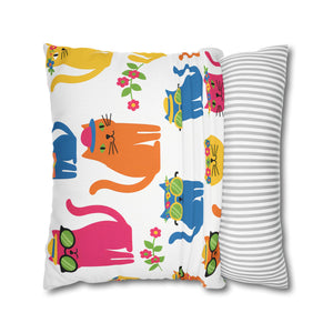 Colorful Cat Pattern Square Pillow Cover — Cute Sunglasses Cats Decorative Throw Pillowcase