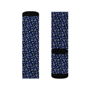 Blue Hanukkah Menorah Pattern Socks