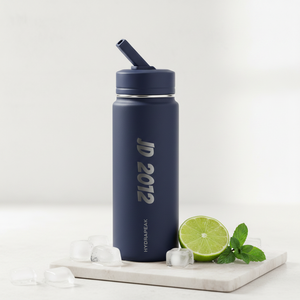 20oz Mini Water Bottle — Sleek White Straw Bottle with custom name and year 'JD 2012' Vertical Text