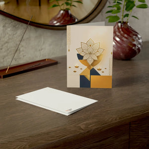 Diwali lotus greeting card, elegant gold geometric festival - cards