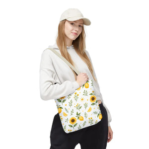 Sunflower & Lemon Pattern Tote Bag — Floral Summer Market Tote