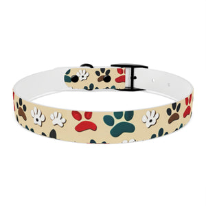 Paw Print Dog Collar — Colorful Red, Teal & Brown Paw Pattern