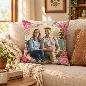 Floral Photo Pillow – Personalized Square Decorative Throw Pillow