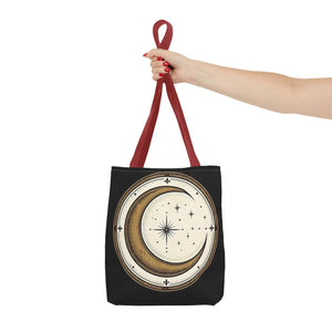 Celestial Crescent Moon Tote Bag – Vintage Starry Night AOP Canvas