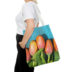 Tulips on blue tote bag - bags