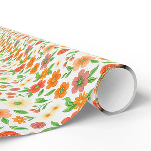 Floral watercolor wrapping paper roll, orange & peach garden gift wrap
