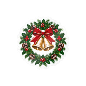 Christmas bell wreath kiss-cut vinyl decal - home decor decals
