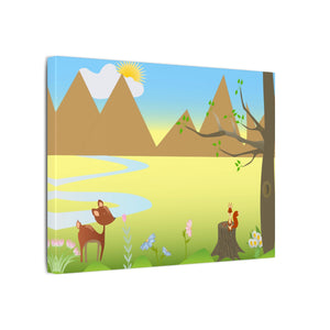 A scenery with a Squirrel and a Deer , Matte Canvas, Stretched, 0.75"