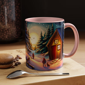 Cottage in Snowy mountains, Accent Coffee Mug, 11oz
