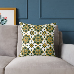 Green and Gold Geometric Floral Accent Pillow