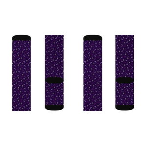 Purple Crescent Moon Sublimation Socks — Mystical Night Sky Crew Socks