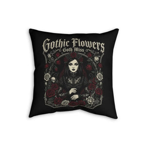 Faux linen surface of the DipaliZ Goth Miss Dark Rose throw pillow