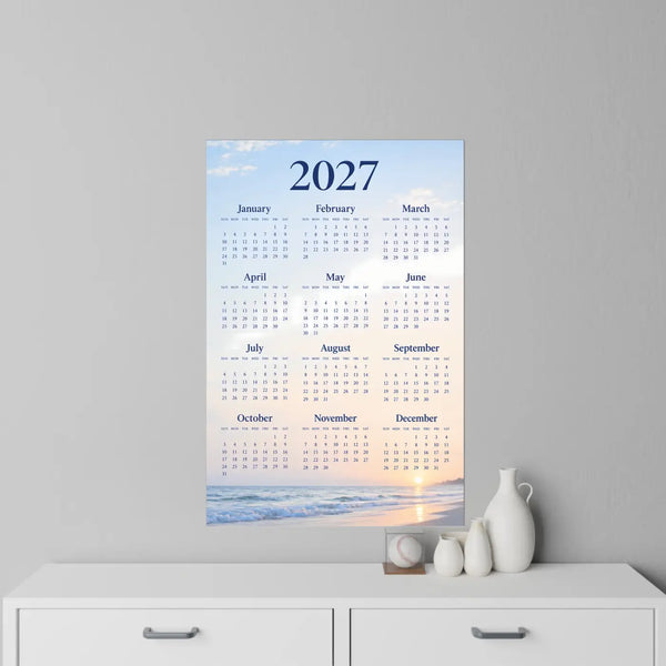 Beach sunset 2027 calendar wall decal by DipaliZ in coral and amber tones
