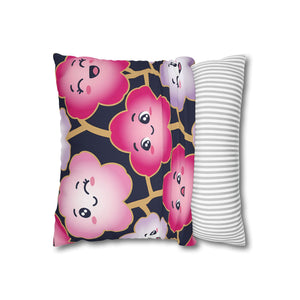 Kawaii Pink Blossom Pillowcase — Cute Floral Decorative Throw Pillow