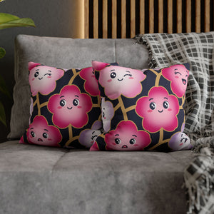 Kawaii Pink Blossom Pillowcase — Cute Floral Decorative Throw Pillow