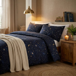 Duvet Cover Set — Midnight Moon & Star Cotton Bedding