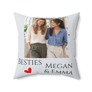 Personalized Besties Photo Pillow — "Besties" with Names (Megan & Emma)