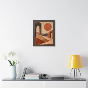 Framed Vertical Poster — Desert Arch Abstract Print (Warm Terracotta Sun)