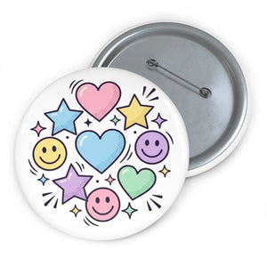 Smiley Heart Stars Pin Button — Cute Pastel Enamel-Look Badge
